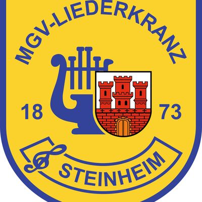 Logo des Männergesangsvereines Liederkranz Steinheim von 1873. Die Grundfarbe ist gelb mit blauer Schrift und blauem Rand. 